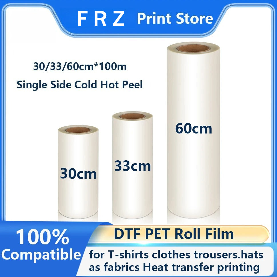 30cm 33cm 60cm*100m DTF PET Film Roll Direct Transfer to T-shirt Heat Transfer DTF Printer A3 A2 Hot/Cold Peeling PET Film Roll