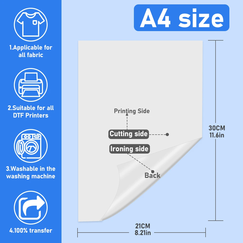 25/50/100PCS A4 A3 DTF PET Film DTF Transfer Film DTF PET Heat Transfer Paper DTF Film Sheets  A4 for DYI Direct on T-Shirts Bags
