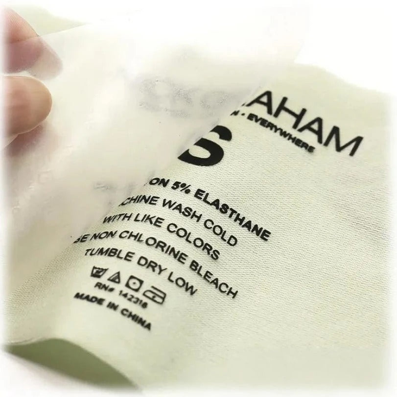 Width 30mm Custom Made Design TPU Garment Washing Instructions Care Label Satin Clothing Size Tags Washable Labels in roll