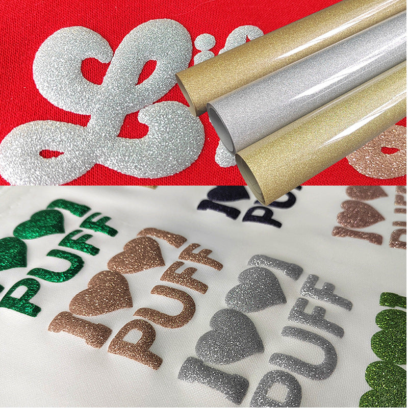 FRZ-Foamed Glitter Engraving Film 3D Glitter Foaming Glitter Effect Vinyl Puff Washable Hot Stamping Film