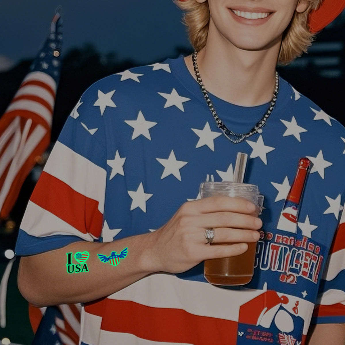 National flag luminous tattoo sticker Independence Day party props waterproof sweat sticker disposable temporary face sticker