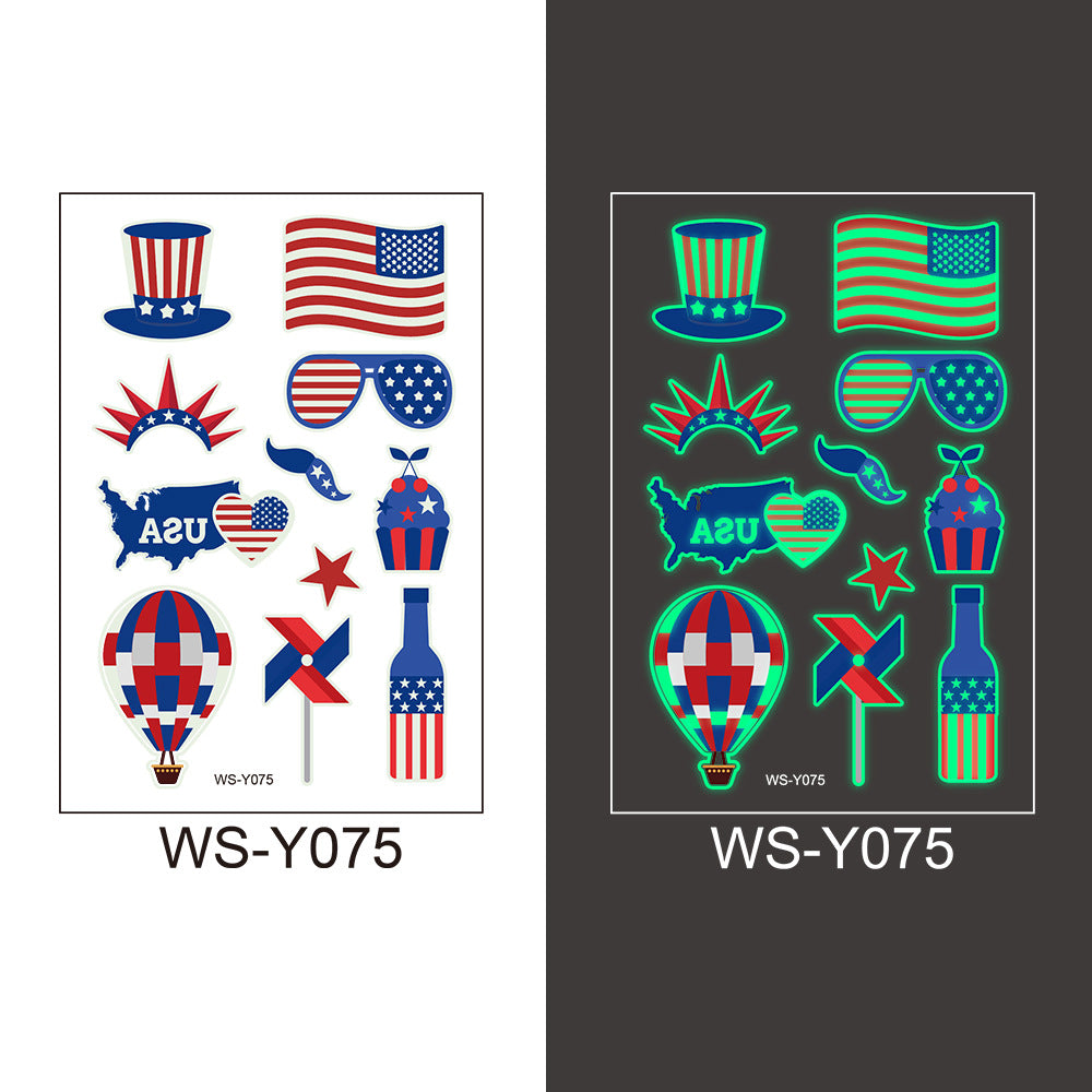 National flag luminous tattoo sticker Independence Day party props waterproof sweat sticker disposable temporary face sticker