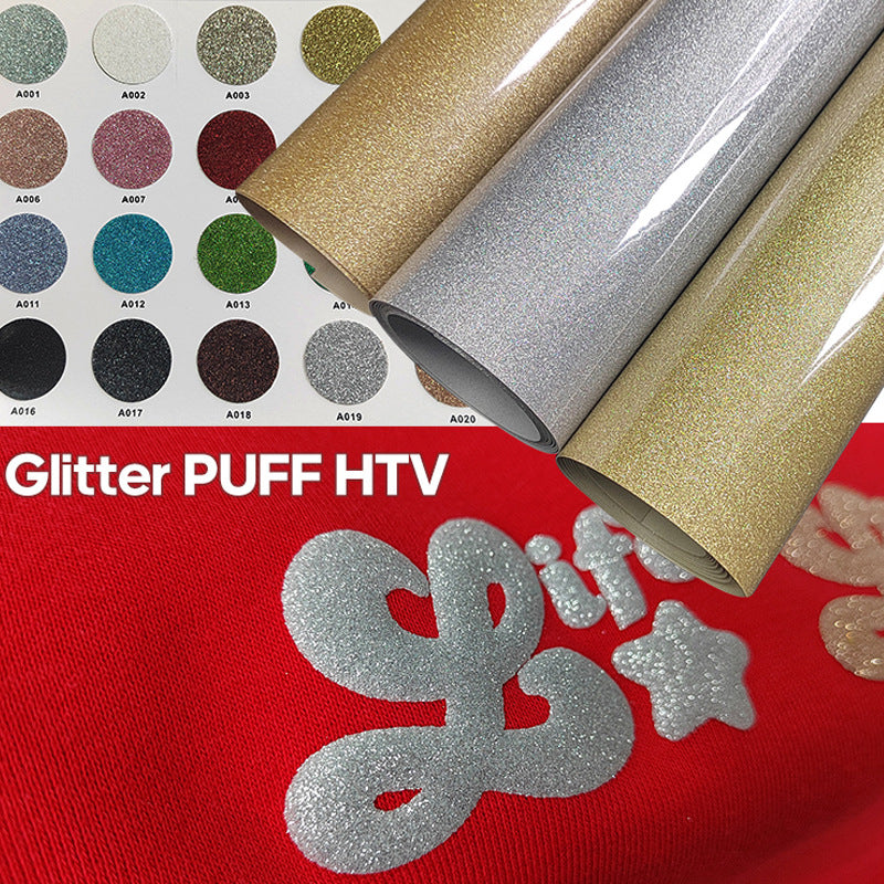 FRZ-Foamed Glitter Engraving Film 3D Glitter Foaming Glitter Effect Vinyl Puff Washable Hot Stamping Film