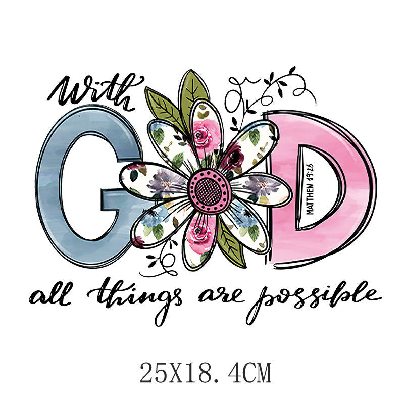 Flower letter heat transfer spot T-shirt luggage logo printing hot map washable offset printing heat transfer pattern