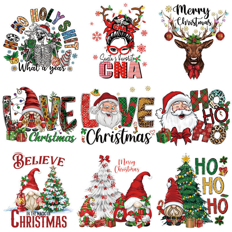 Old man Christmas heat transfer, clothes printing hot map heat transfer sticker, washable hot stamping sticker