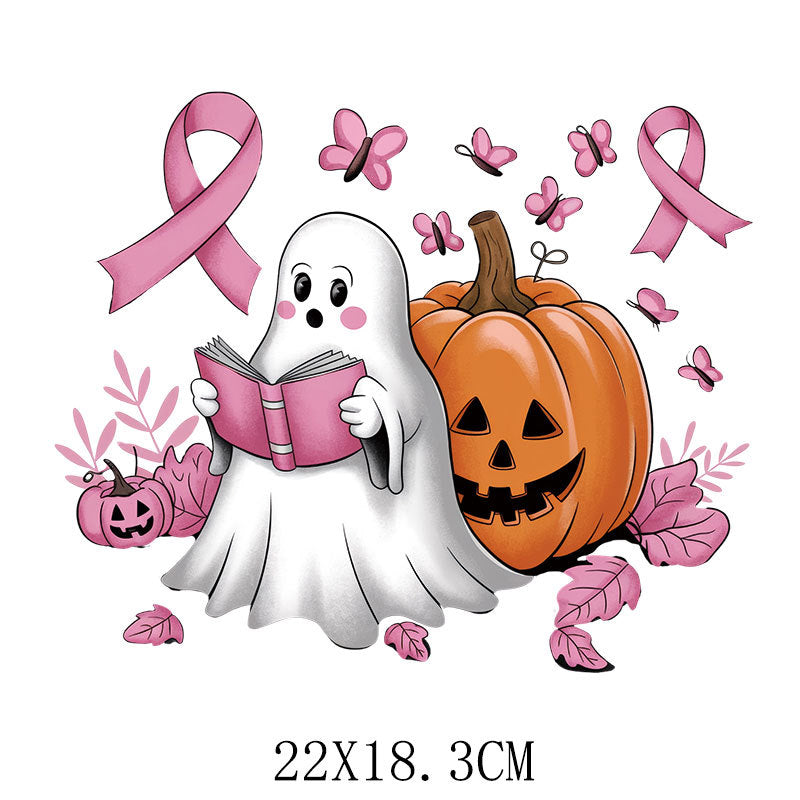 Halloween Pink Ribbon Printed Pattern Hot Stamping Clothing Logo Hot Stamping Label Offset Hot Stamping Paste DTF Hot Stamping