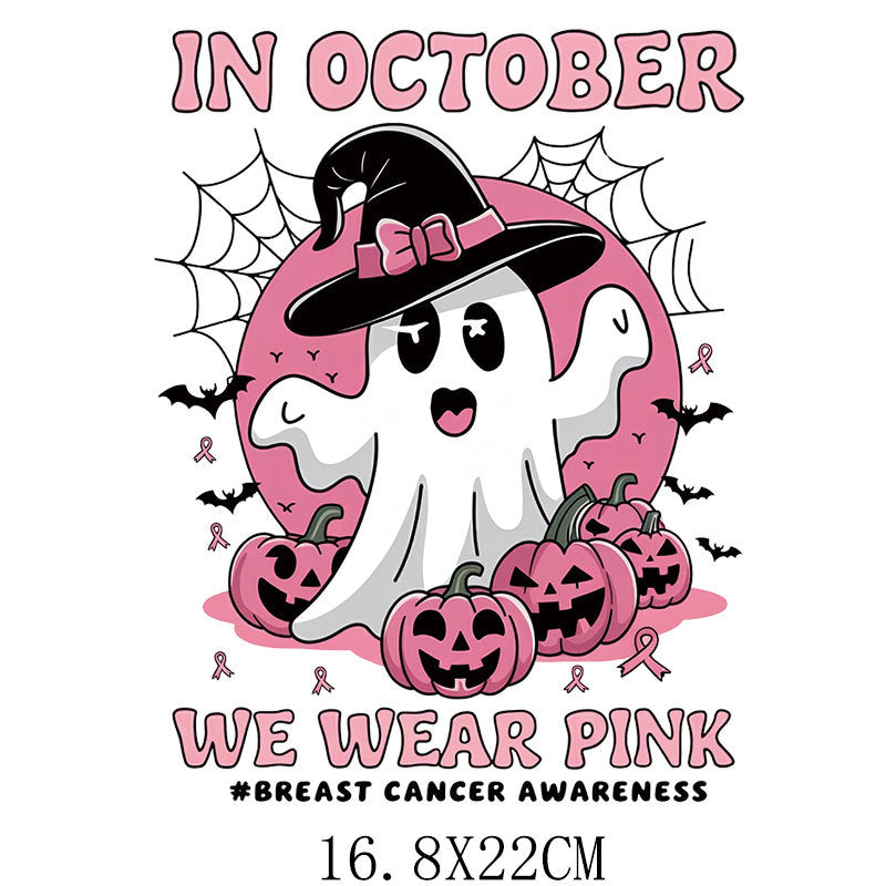 Halloween Pink Ribbon Printed Pattern Hot Stamping Clothing Logo Hot Stamping Label Offset Hot Stamping Paste DTF Hot Stamping