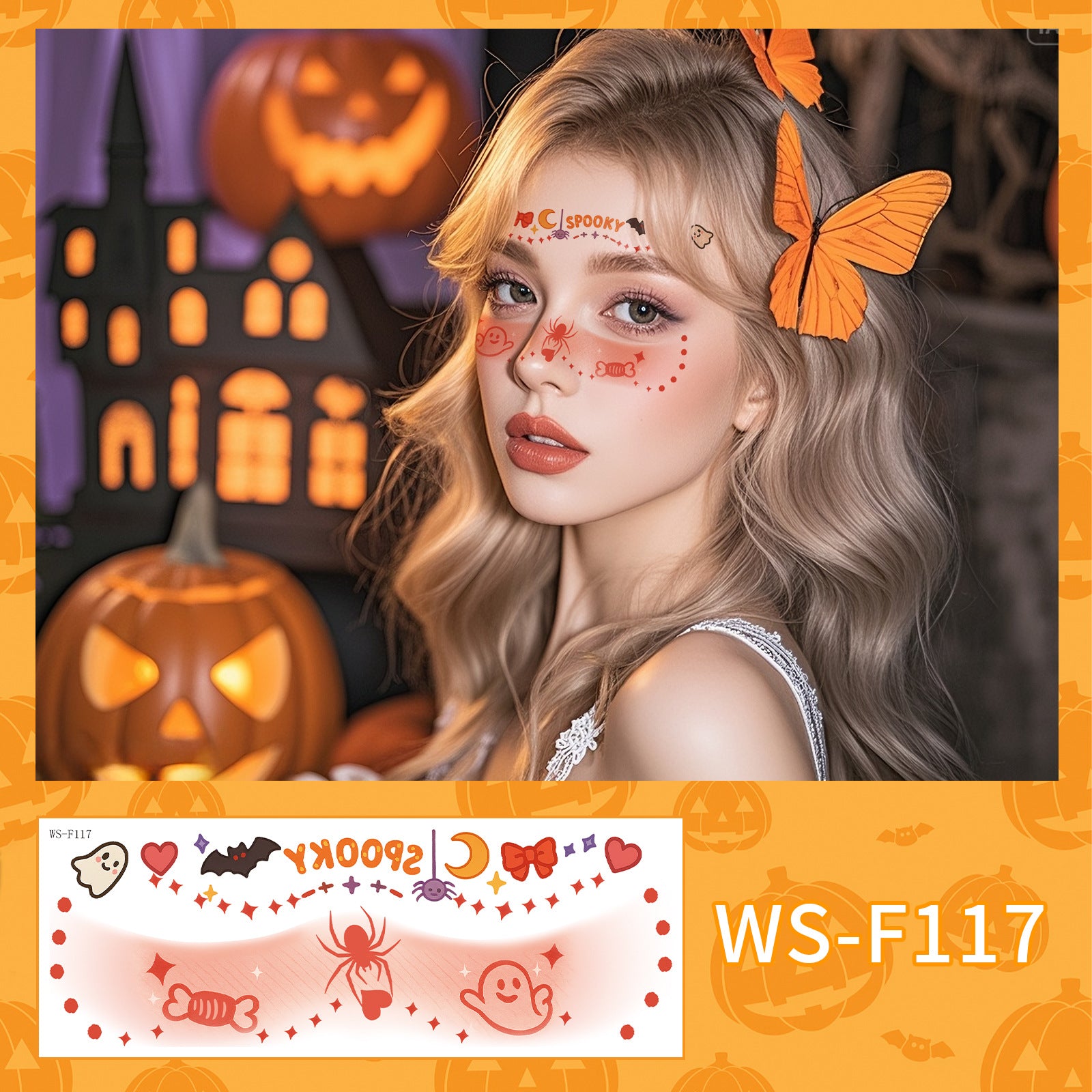 New Halloween makeup face sticker cute ghost makeup tattoo sticker party party sticker waterproof sweat tattoo