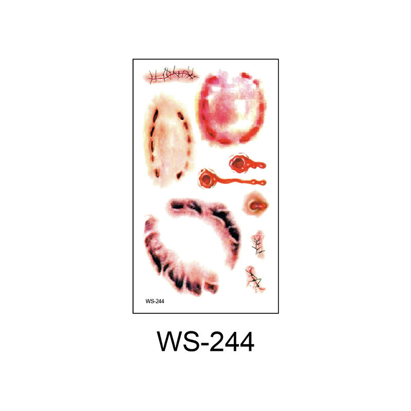 Waterproof Halloween Horror Wound Scar Face Disposable Temporary Tattoo Scar Tattoo Sticker