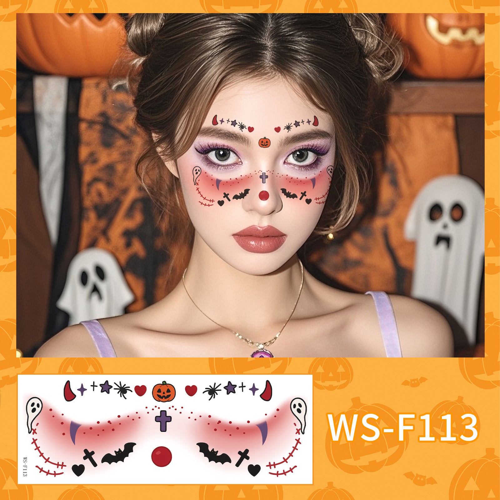 New Halloween makeup face sticker cute ghost makeup tattoo sticker party party sticker waterproof sweat tattoo
