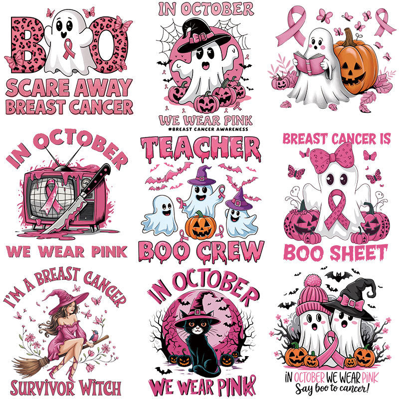 Halloween Pink Ribbon Printed Pattern Hot Stamping Clothing Logo Hot Stamping Label Offset Hot Stamping Paste DTF Hot Stamping