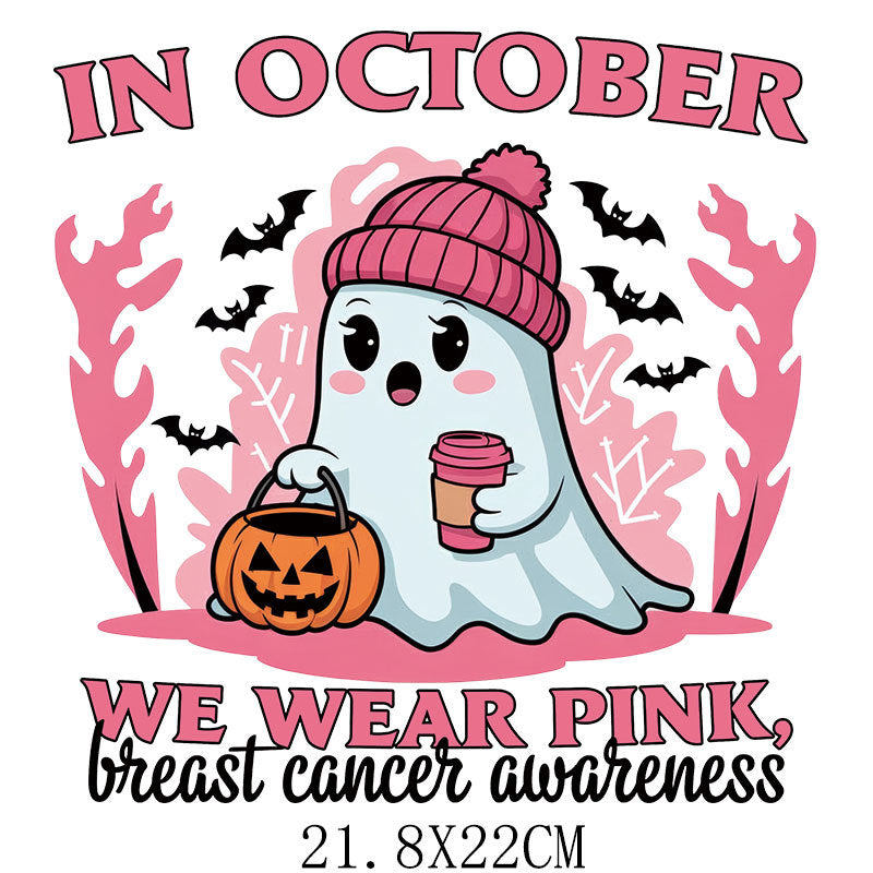 Halloween Pink Ribbon Printed Pattern Hot Stamping Clothing Logo Hot Stamping Label Offset Hot Stamping Paste DTF Hot Stamping