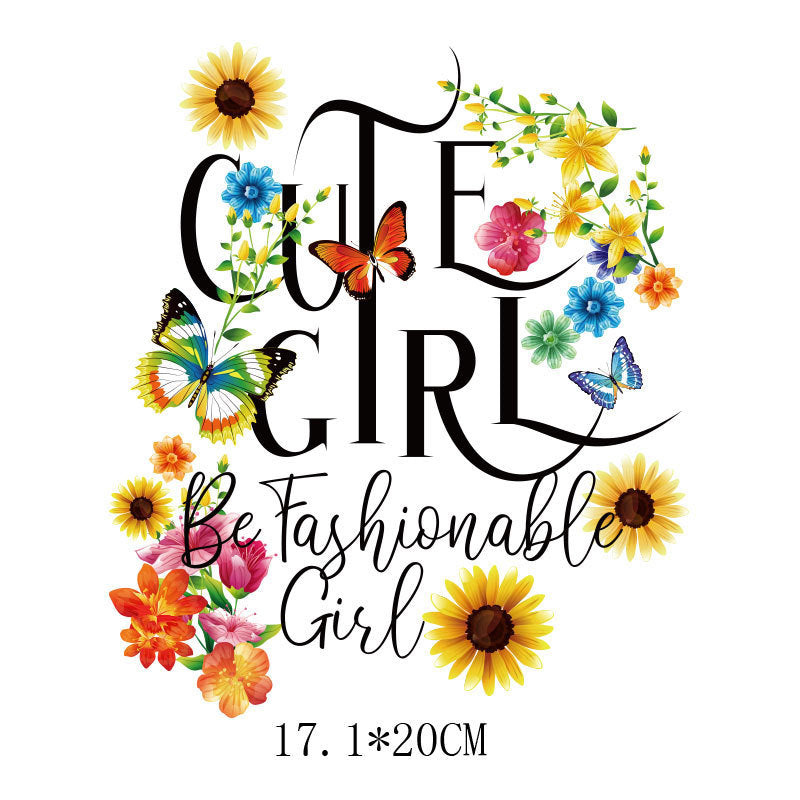 Flower letter heat transfer spot T-shirt luggage logo printing hot map washable offset printing heat transfer pattern