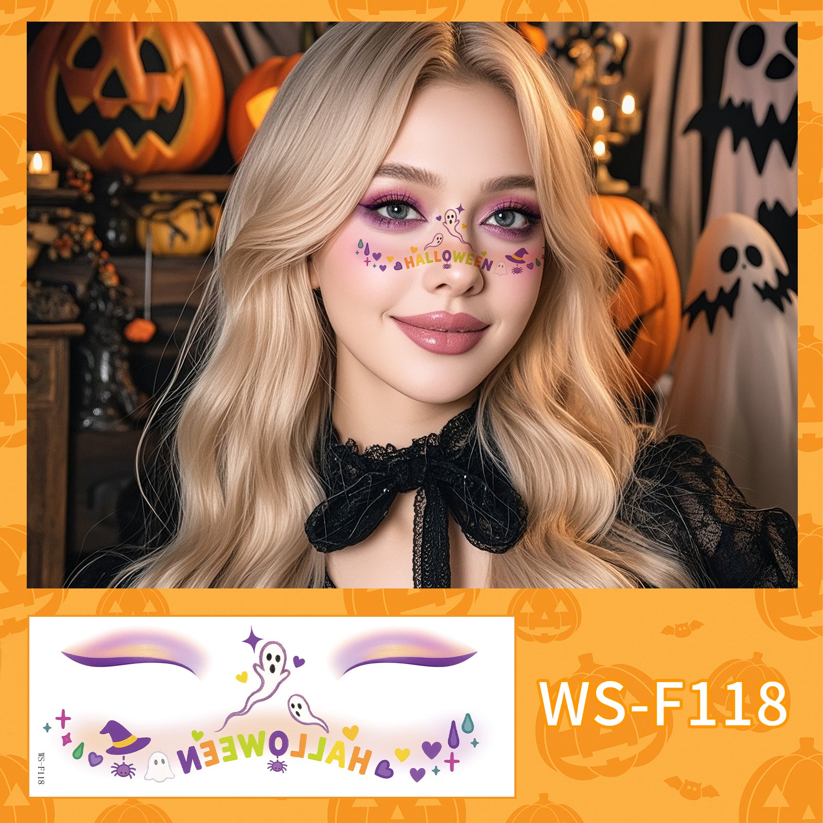 New Halloween makeup face sticker cute ghost makeup tattoo sticker party party sticker waterproof sweat tattoo