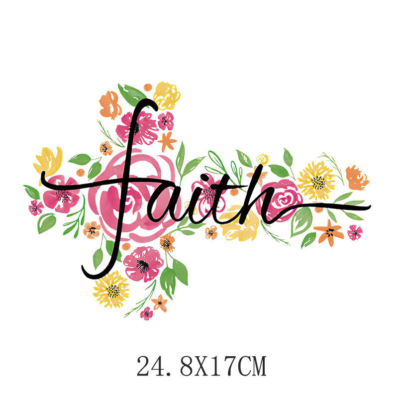 Flower letter heat transfer spot T-shirt luggage logo printing hot map washable offset printing heat transfer pattern