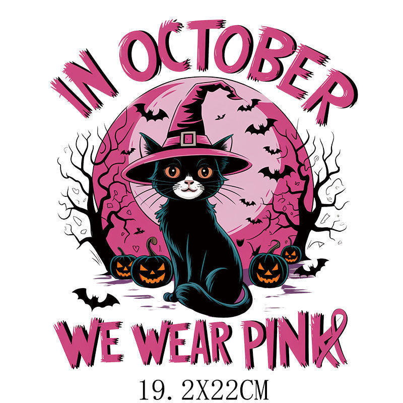 Halloween Pink Ribbon Printed Pattern Hot Stamping Clothing Logo Hot Stamping Label Offset Hot Stamping Paste DTF Hot Stamping