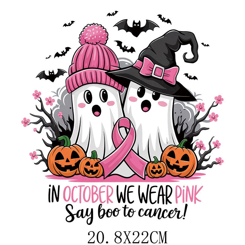 Halloween Pink Ribbon Printed Pattern Hot Stamping Clothing Logo Hot Stamping Label Offset Hot Stamping Paste DTF Hot Stamping