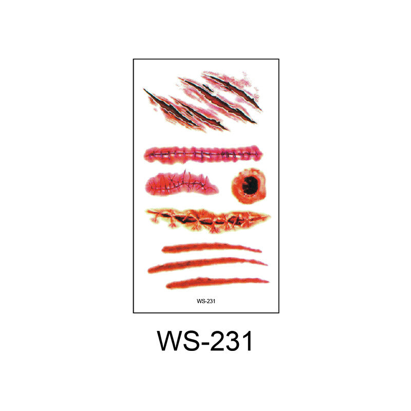 Waterproof Halloween Horror Wound Scar Face Disposable Temporary Tattoo Scar Tattoo Sticker