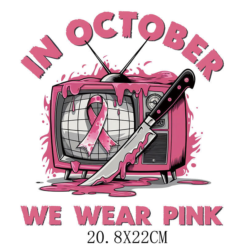 Halloween Pink Ribbon Printed Pattern Hot Stamping Clothing Logo Hot Stamping Label Offset Hot Stamping Paste DTF Hot Stamping