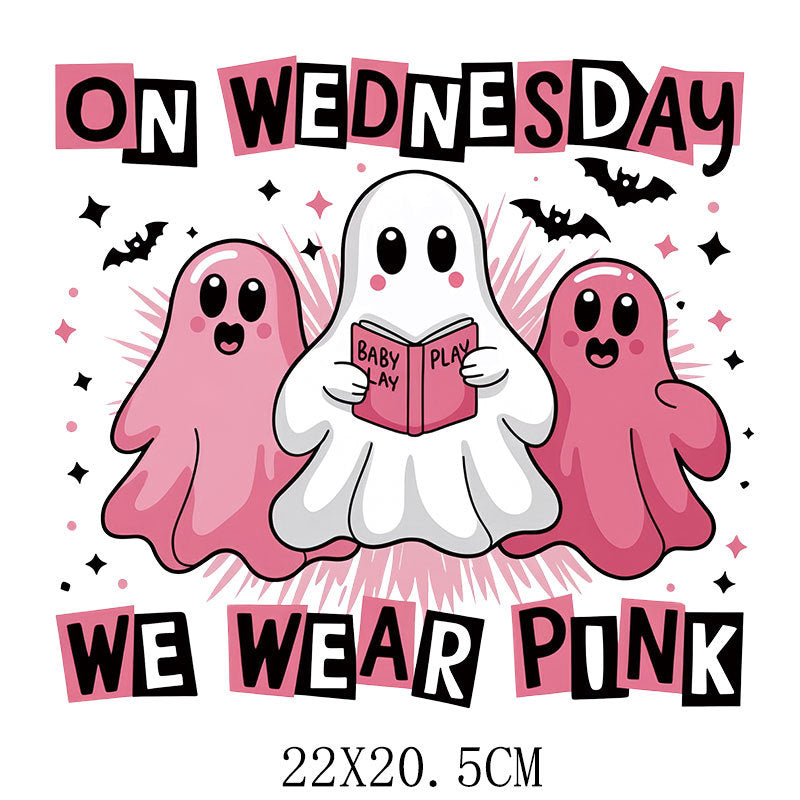 Halloween Pink Ribbon Printed Pattern Hot Stamping Clothing Logo Hot Stamping Label Offset Hot Stamping Paste DTF Hot Stamping