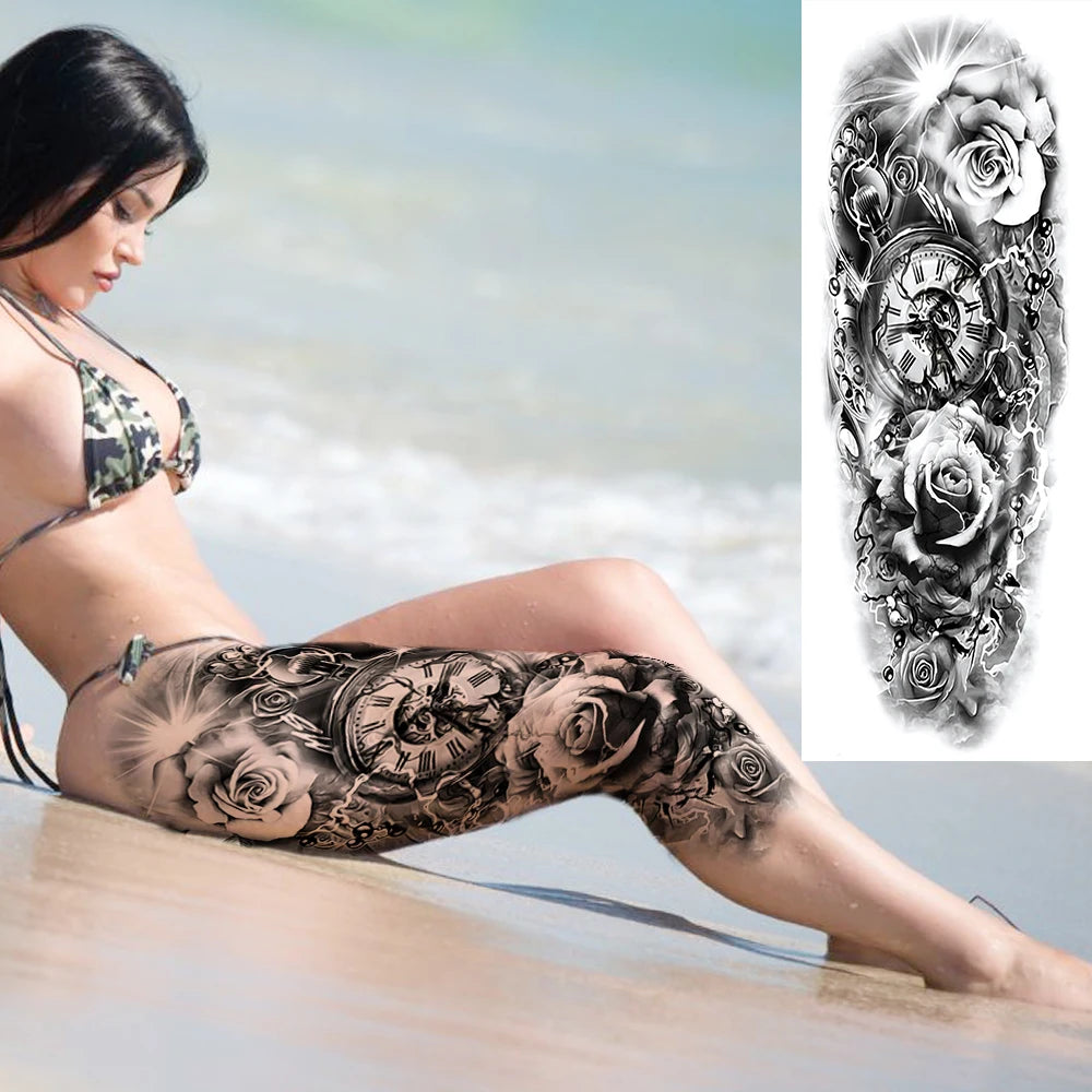 Full Arm Temporary Tattoos Sleeve For Men Women Realistic Fake Tatoos Warrior Lion Tiger Flower Tatoo Sticker Black Totem Maori