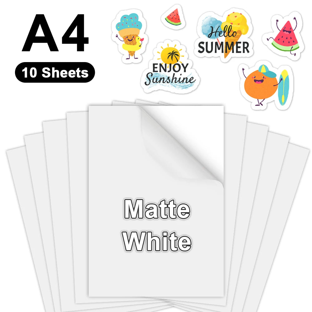 10Sheets 100% Transparent Printable Vinyl Sticker Paper Self-adhesive A4 Glossy White Copy Paper for Inkjet Printer DIY Stickers