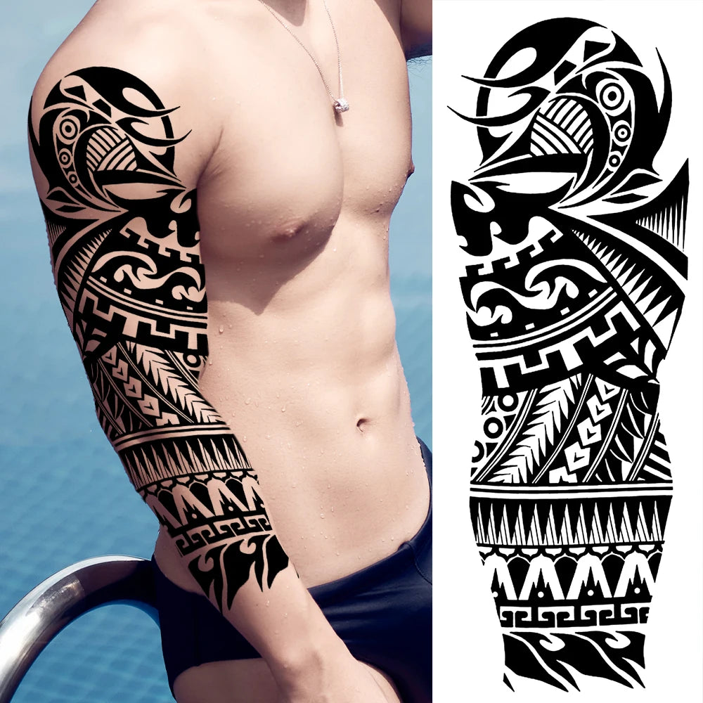 Full Arm Temporary Tattoos Sleeve For Men Women Realistic Fake Tatoos Warrior Lion Tiger Flower Tatoo Sticker Black Totem Maori