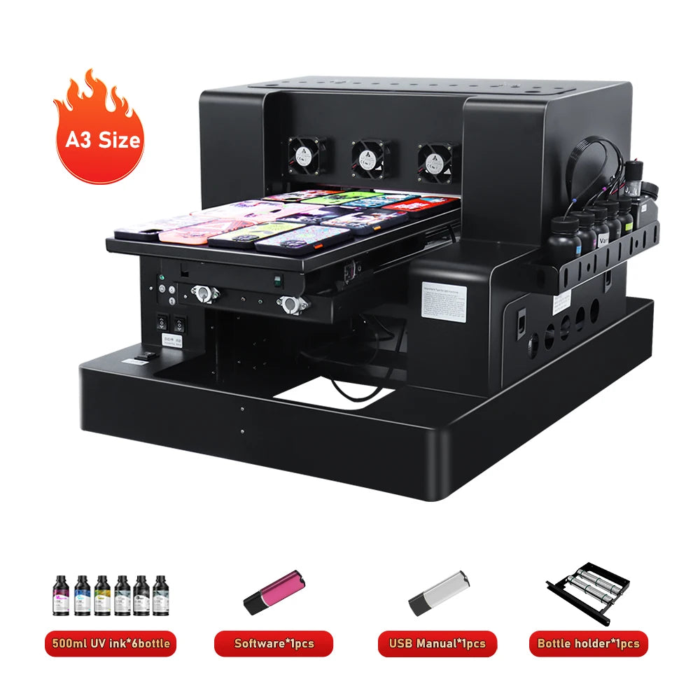 A3 UV Printer XP600 UV Flatbed Printing Machine A3 UV DTF Printer For Pen Bottle Wood UV Flatbed Printer A3 UV DTF Sticker Print