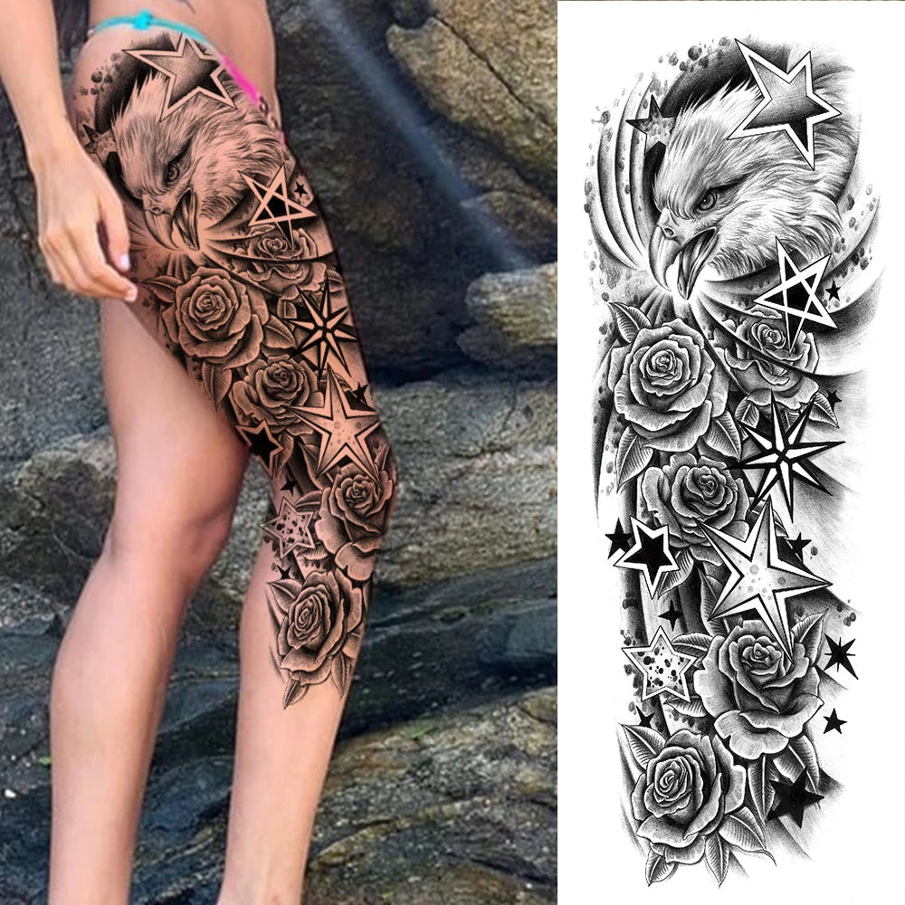 Full Arm Temporary Tattoos Sleeve For Men Women Realistic Fake Tatoos Warrior Lion Tiger Flower Tatoo Sticker Black Totem Maori
