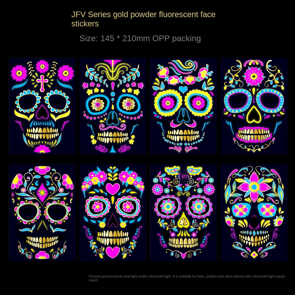1/4/8pcs Fluorescent Waterproof Face Tattoo Temporary Face Sticker For Halloween Music Concert Party Night Club Makeup Tattoos