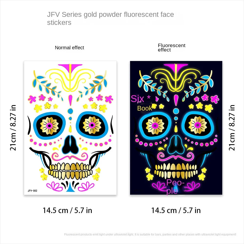 1/4/8pcs Fluorescent Waterproof Face Tattoo Temporary Face Sticker For Halloween Music Concert Party Night Club Makeup Tattoos