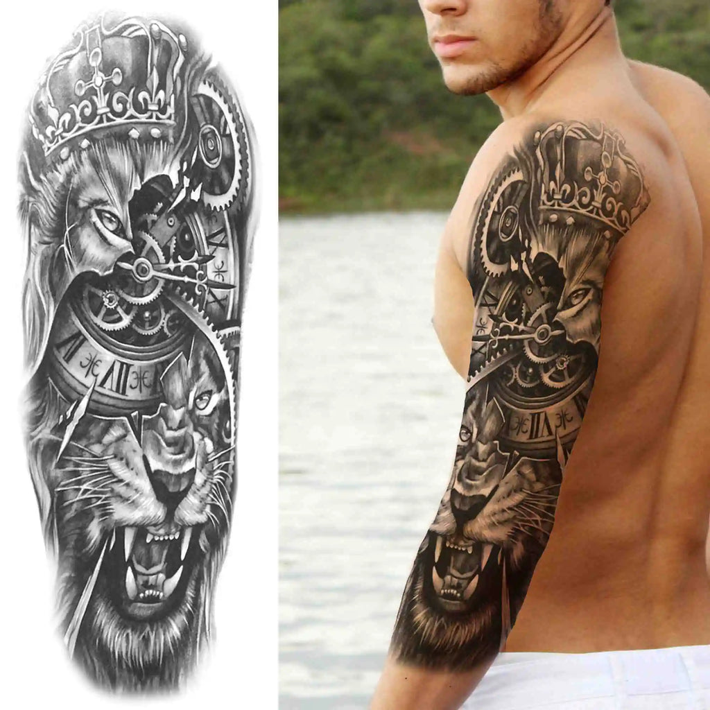 Full Arm Temporary Tattoos Sleeve For Men Women Realistic Fake Tatoos Warrior Lion Tiger Flower Tatoo Sticker Black Totem Maori