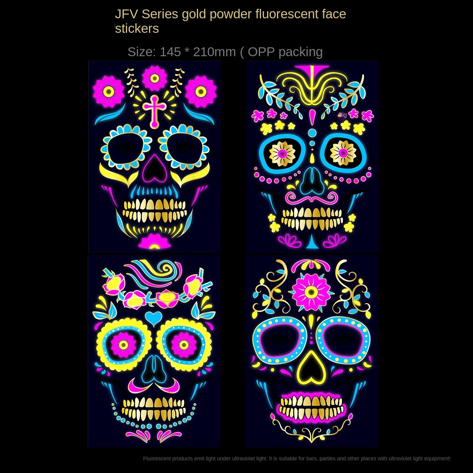 1/4/8pcs Fluorescent Waterproof Face Tattoo Temporary Face Sticker For Halloween Music Concert Party Night Club Makeup Tattoos