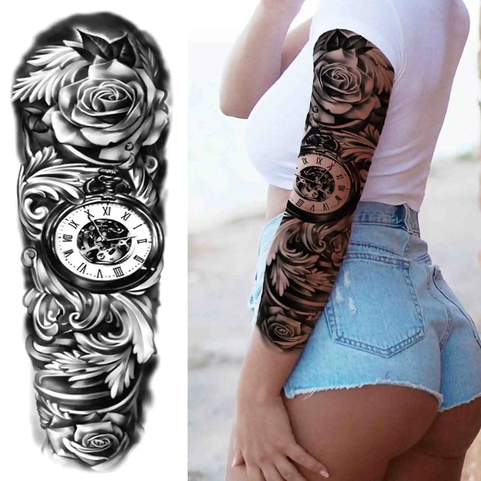 Full Arm Temporary Tattoos Sleeve For Men Women Realistic Fake Tatoos Warrior Lion Tiger Flower Tatoo Sticker Black Totem Maori