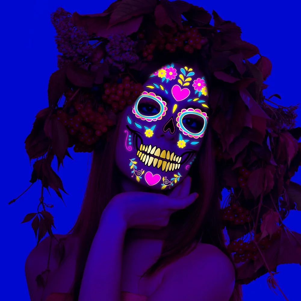 1/4/8pcs Fluorescent Waterproof Face Tattoo Temporary Face Sticker For Halloween Music Concert Party Night Club Makeup Tattoos