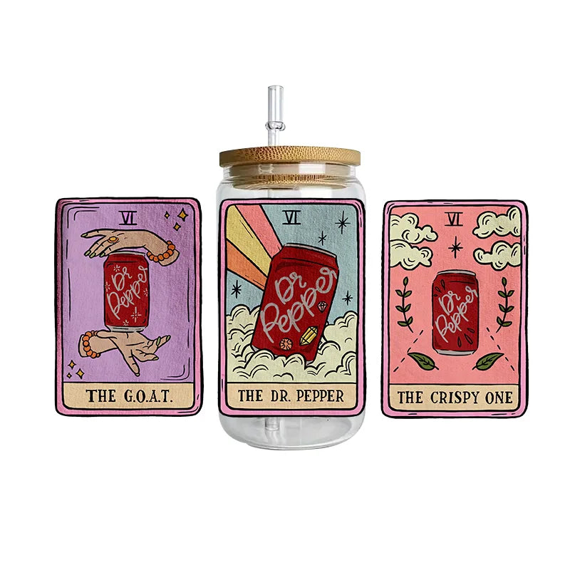 cup Beverage Series Easy peel waterproof DIY Decals 3D transfers uvdtf crystal stickers 16oz uv dtf cup wraps for Glasses