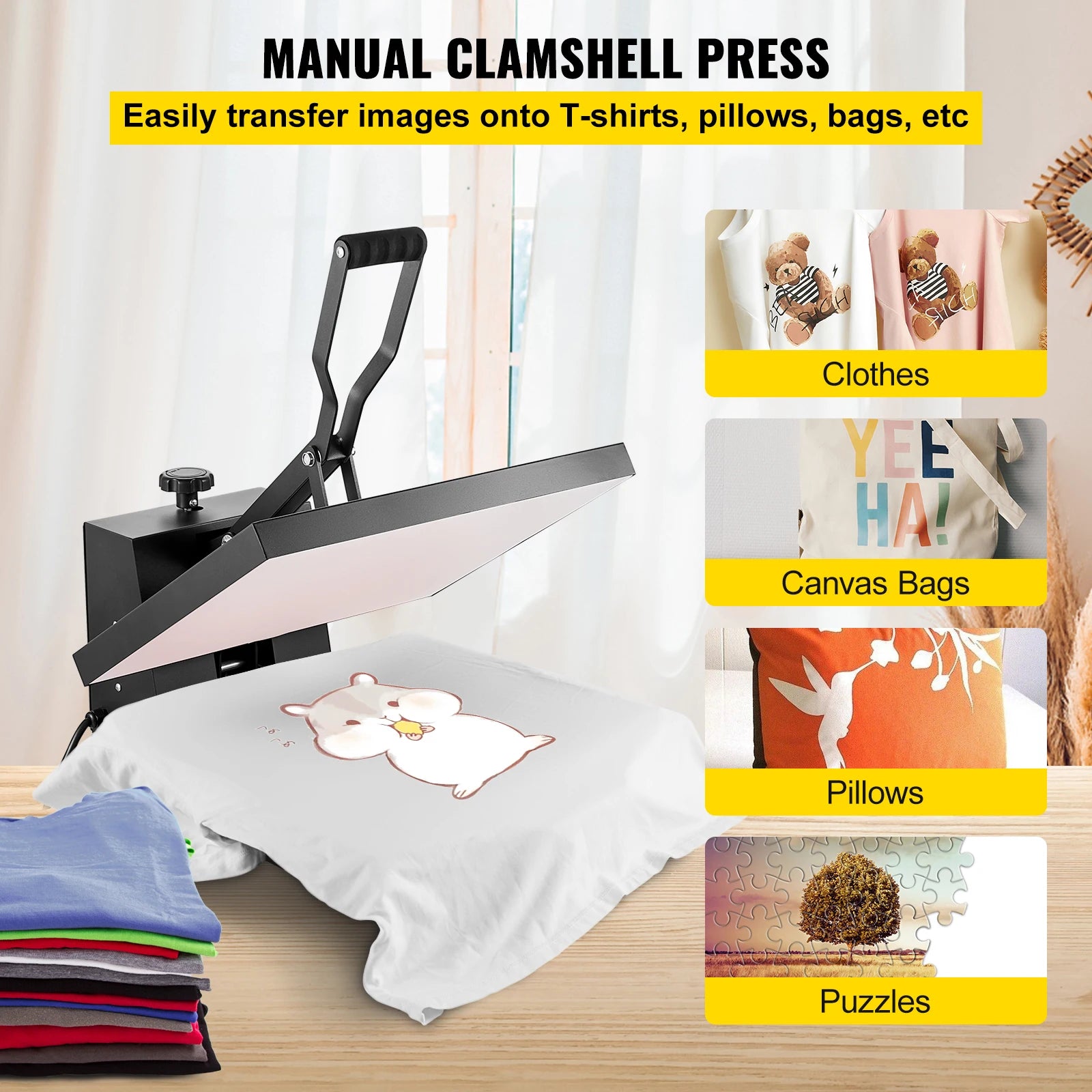 Heat Press Machine 15"x15"/ 16"x20" /16"x24" Sublimation Printer Manual Clamshell Transfer on DIY T-shirt Pillow