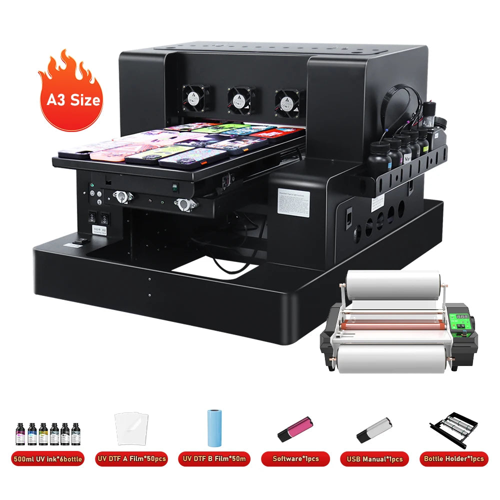 A3 UV Printer XP600 UV Flatbed Printing Machine A3 UV DTF Printer For Pen Bottle Wood UV Flatbed Printer A3 UV DTF Sticker Print