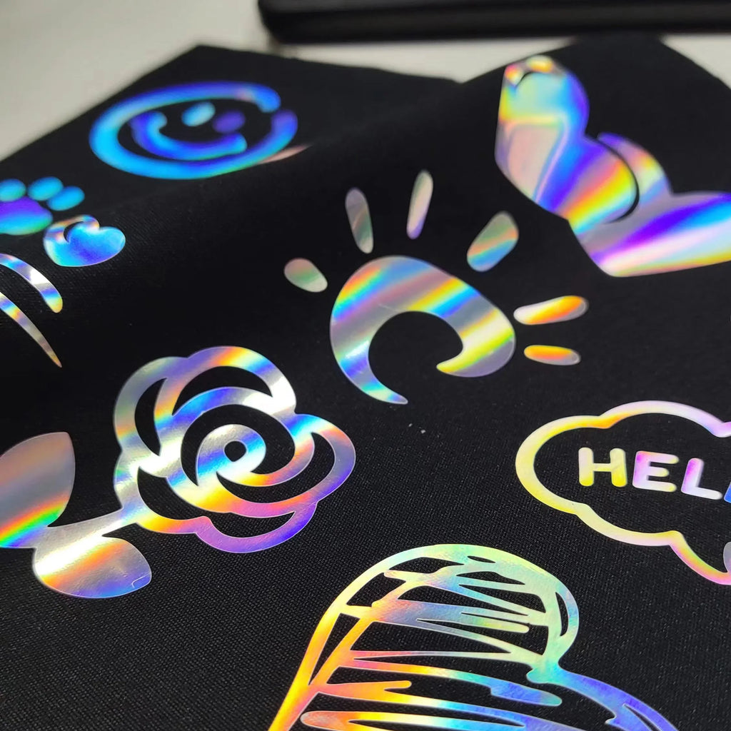 10pcs DIY Laser Rainbow Reflective IRON ON Personalised Stickers  Label for clothing Clothes logo ironing label