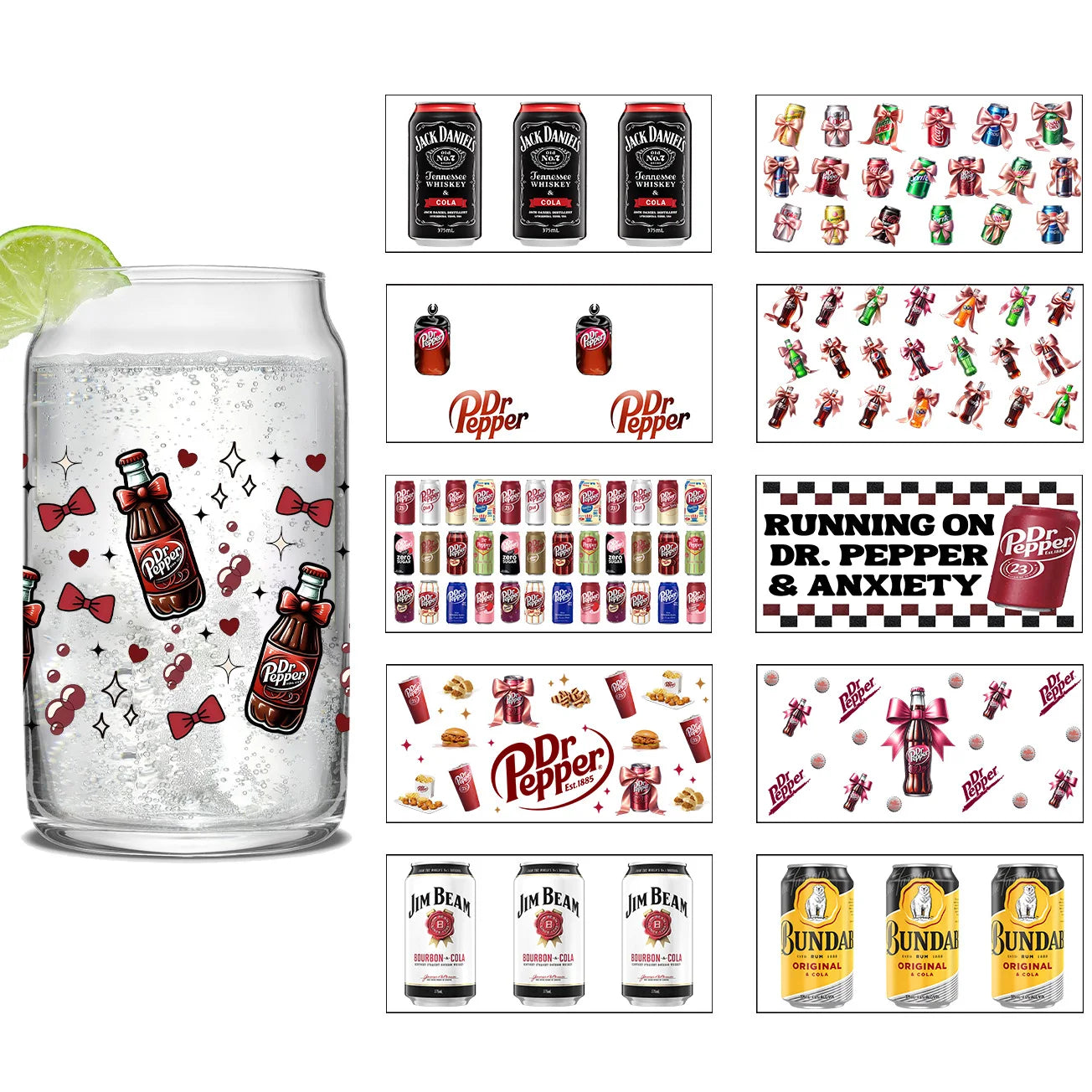 cup Beverage Series Easy peel waterproof DIY Decals 3D transfers uvdtf crystal stickers 16oz uv dtf cup wraps for Glasses