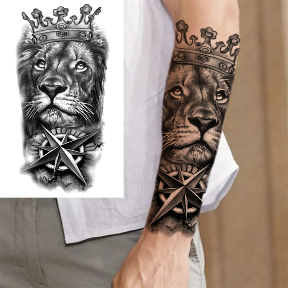Full Arm Temporary Tattoos Sleeve For Men Women Realistic Fake Tatoos Warrior Lion Tiger Flower Tatoo Sticker Black Totem Maori