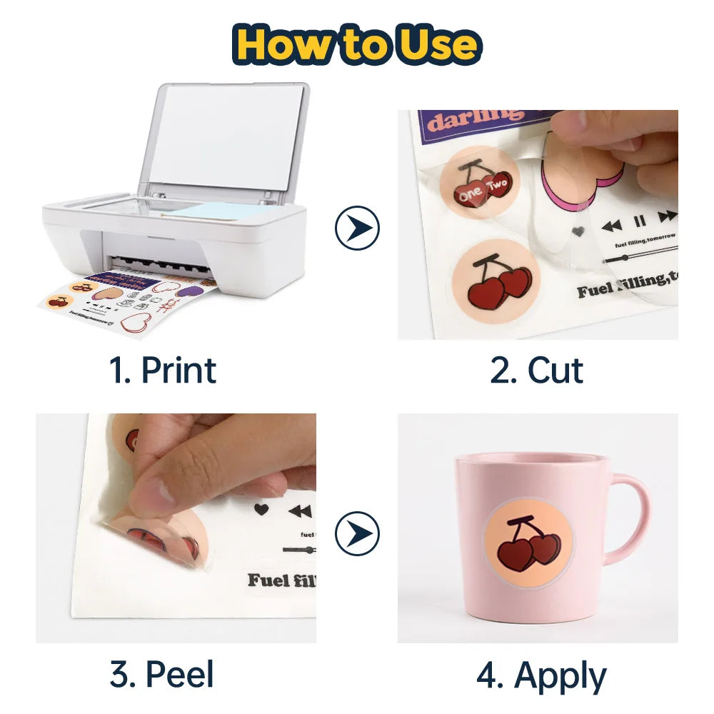 10Sheets 100% Transparent Printable Vinyl Sticker Paper Self-adhesive A4 Glossy White Copy Paper for Inkjet Printer DIY Stickers