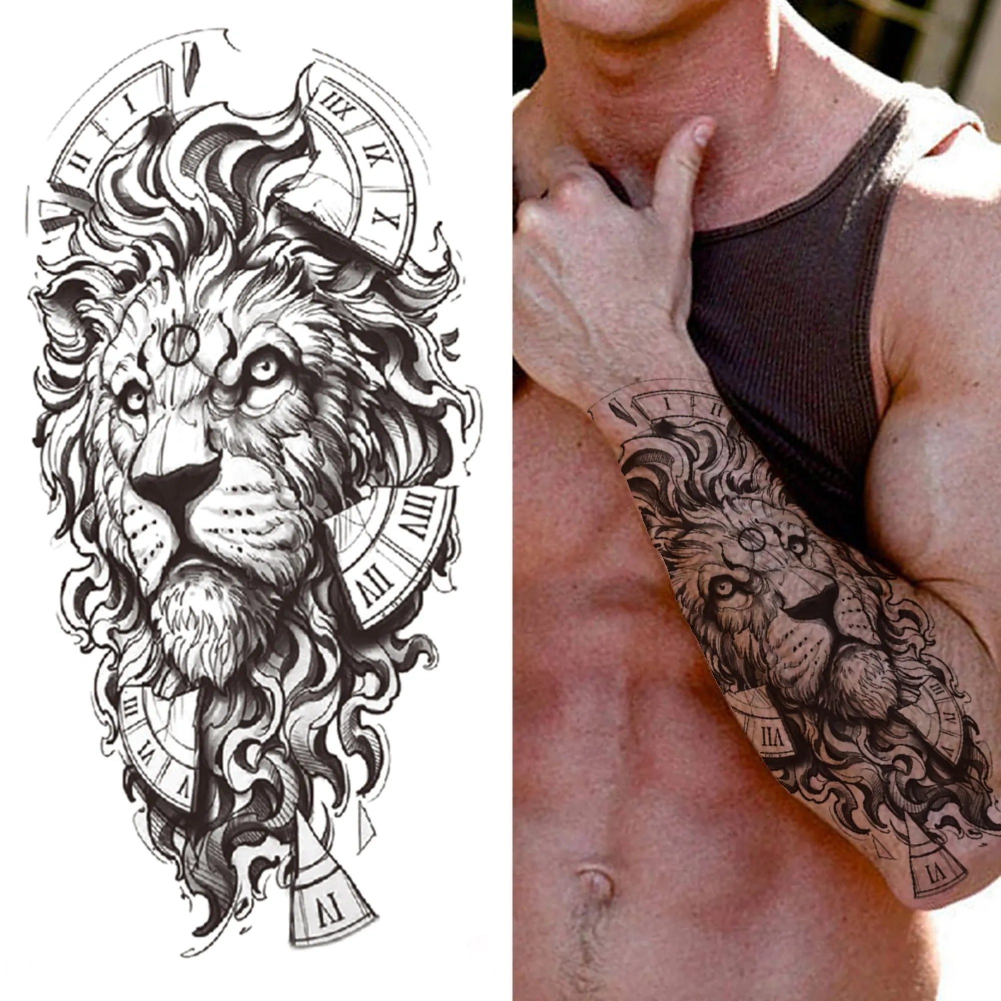 Full Arm Temporary Tattoos Sleeve For Men Women Realistic Fake Tatoos Warrior Lion Tiger Flower Tatoo Sticker Black Totem Maori