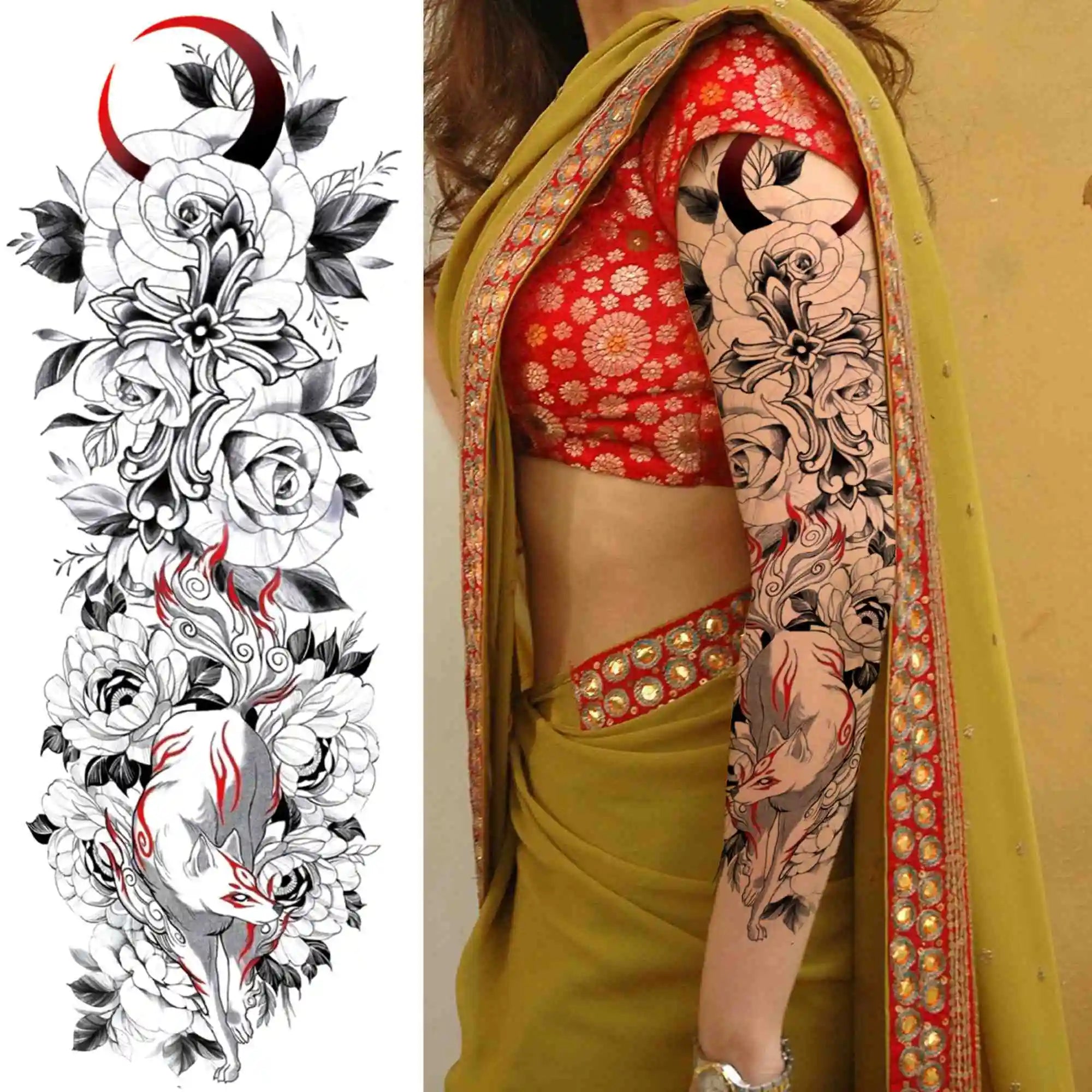 Full Arm Temporary Tattoos Sleeve For Men Women Realistic Fake Tatoos Warrior Lion Tiger Flower Tatoo Sticker Black Totem Maori