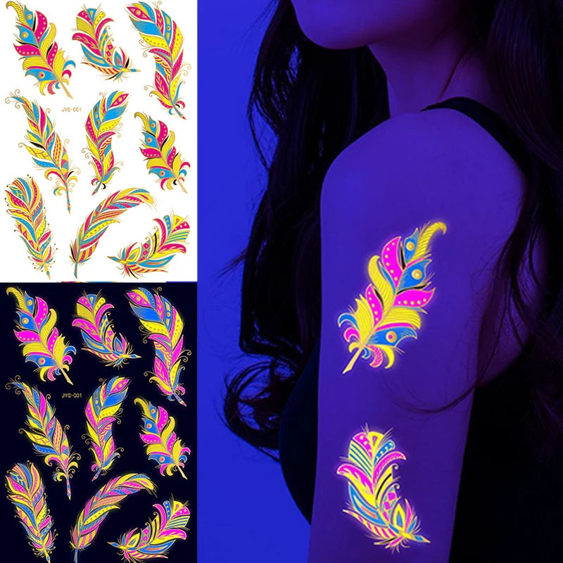 Luminous Temporary Tattoos Stickers Fluorescent Neon In Dark Illuminate Tattoo Elephant/Love Heart Shoulder Tattoo Party Sticker