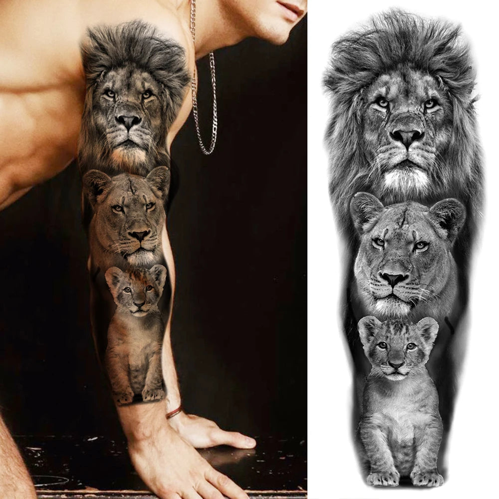 Full Arm Temporary Tattoos Sleeve For Men Women Realistic Fake Tatoos Warrior Lion Tiger Flower Tatoo Sticker Black Totem Maori