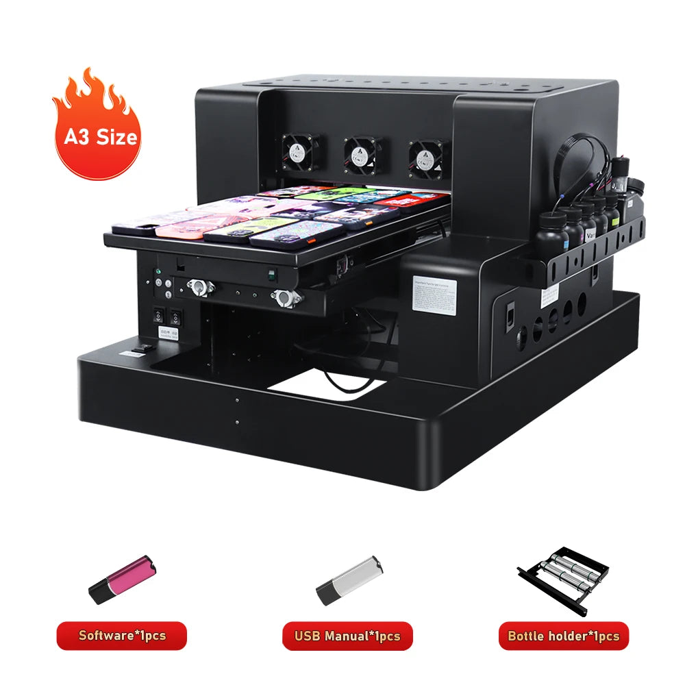 A3 UV Printer XP600 UV Flatbed Printing Machine A3 UV DTF Printer For Pen Bottle Wood UV Flatbed Printer A3 UV DTF Sticker Print