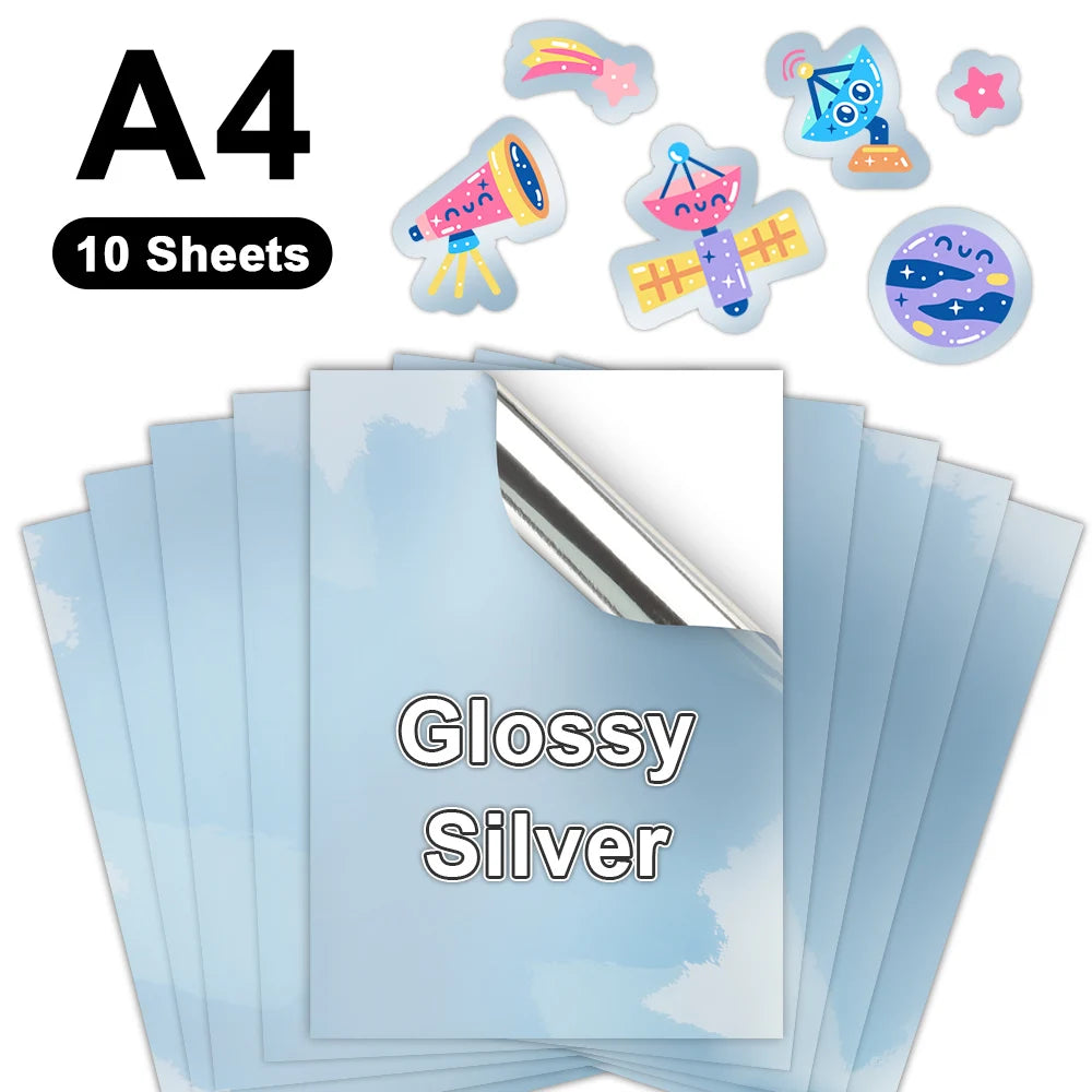 10Sheets 100% Transparent Printable Vinyl Sticker Paper Self-adhesive A4 Glossy White Copy Paper for Inkjet Printer DIY Stickers