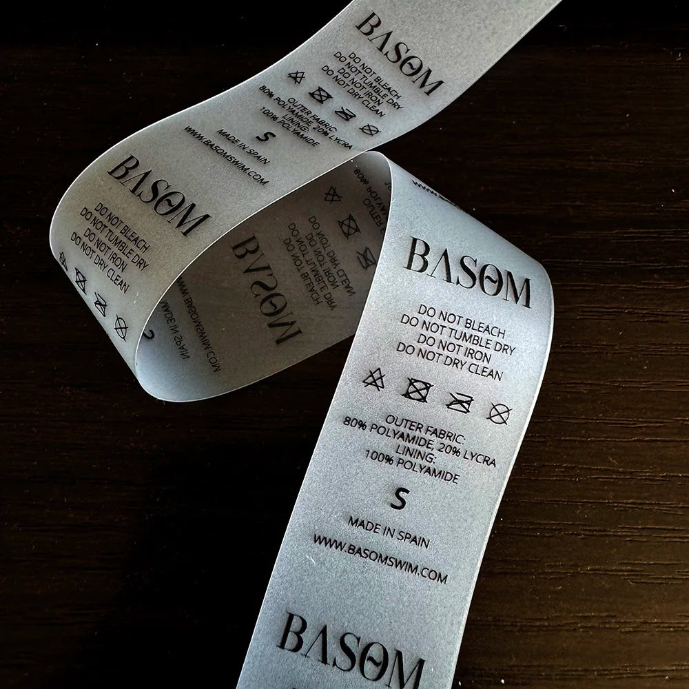 Width 30mm Custom Made Design TPU Garment Washing Instructions Care Label Satin Clothing Size Tags Washable Labels in roll