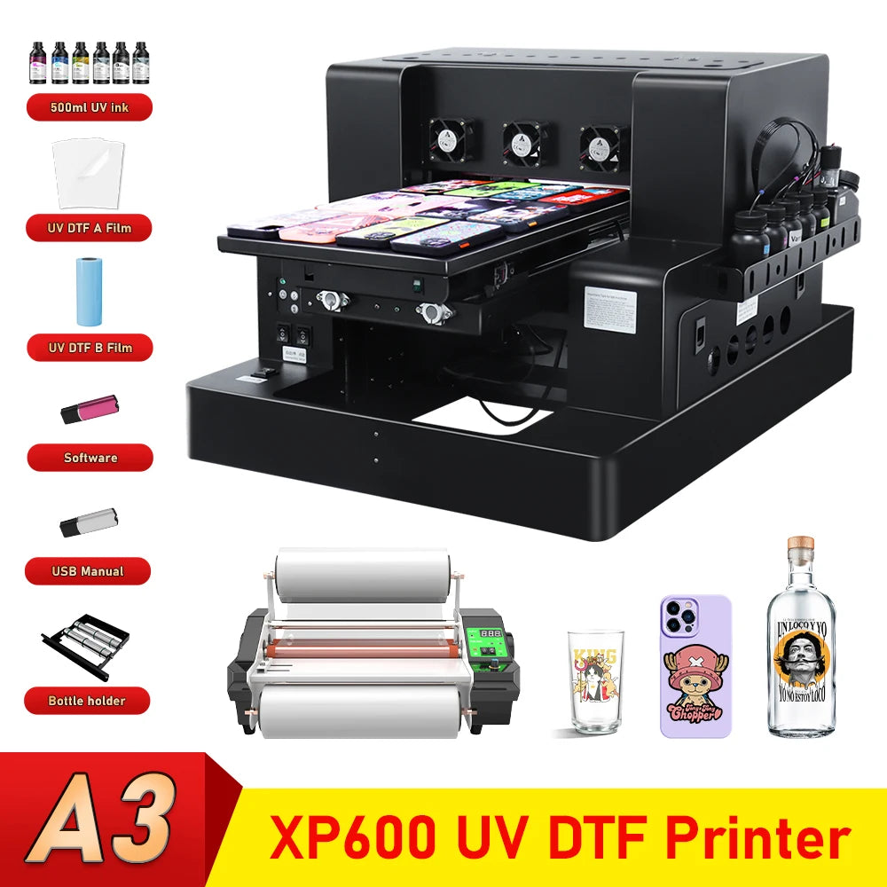 A3 UV Printer XP600 UV Flatbed Printing Machine A3 UV DTF Printer For Pen Bottle Wood UV Flatbed Printer A3 UV DTF Sticker Print